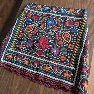 Zara Multicolor Floral Embroidered Bohemian Boho Chic Mini Skirt Size Small